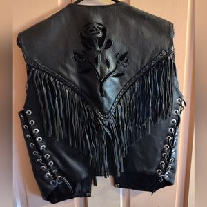 Ladies leather rose fringe vest